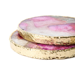 Pink Agate Coaster Set with Gold Trim Set of 4