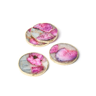 Pink Agate Coaster Set with Gold Trim Set of 4